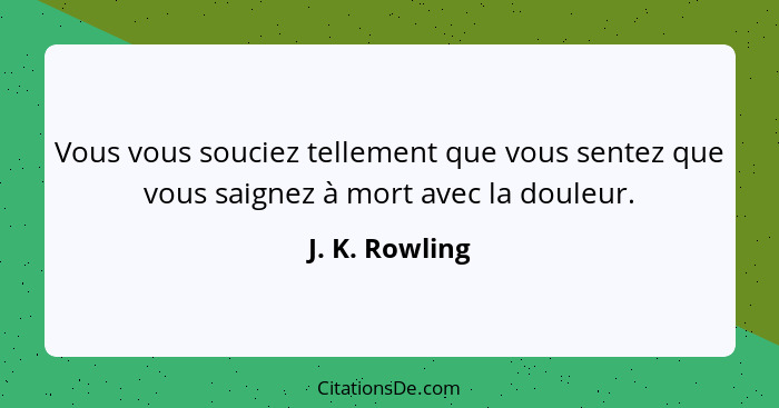 Vous vous souciez tellement que vous sentez que vous saignez à mort avec la douleur.... - J. K. Rowling