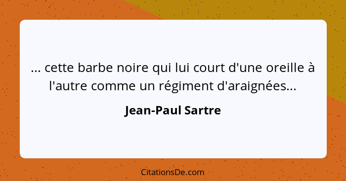 ... cette barbe noire qui lui court d'une oreille à l'autre comme un régiment d'araignées...... - Jean-Paul Sartre