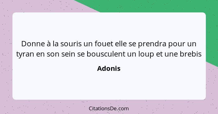 Donne à la souris un fouet elle se prendra pour un tyran en son sein se bousculent un loup et une brebis... - Adonis