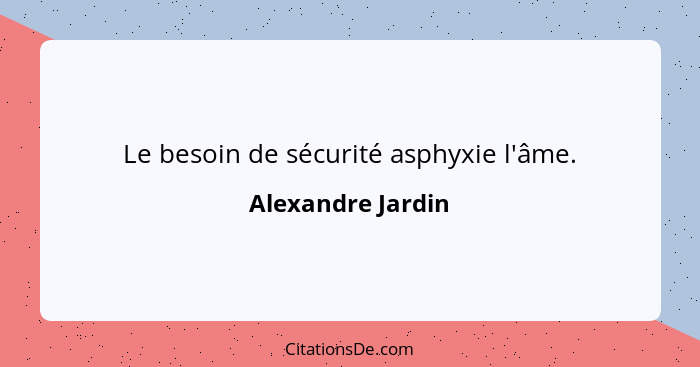 Le besoin de sécurité asphyxie l'âme.... - Alexandre Jardin