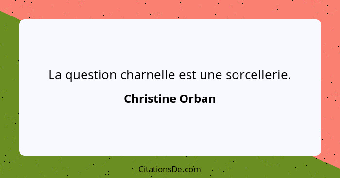 La question charnelle est une sorcellerie.... - Christine Orban