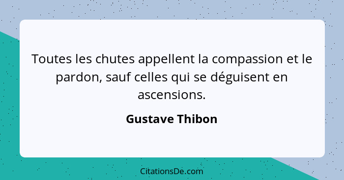Toutes les chutes appellent la compassion et le pardon, sauf celles qui se déguisent en ascensions.... - Gustave Thibon