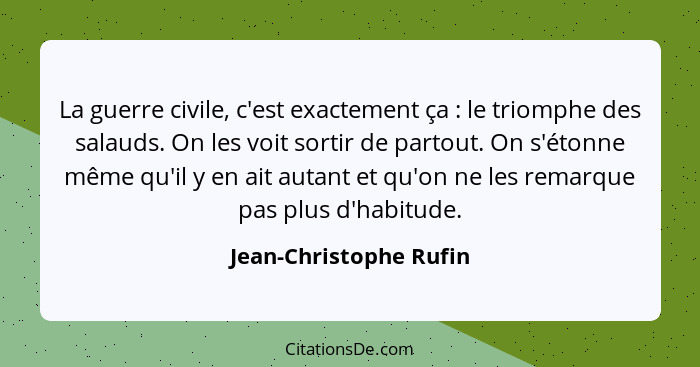 La guerre civile, c'est exactement ça : le triomphe des salauds. On les voit sortir de partout. On s'étonne même qu'il y... - Jean-Christophe Rufin