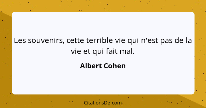 Les souvenirs, cette terrible vie qui n'est pas de la vie et qui fait mal.... - Albert Cohen