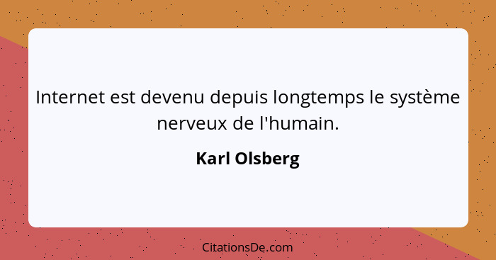 Internet est devenu depuis longtemps le système nerveux de l'humain.... - Karl Olsberg