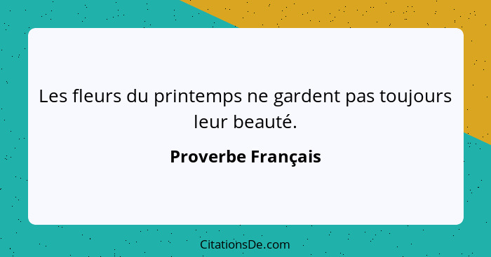 Les fleurs du printemps ne gardent pas toujours leur beauté.... - Proverbe Français