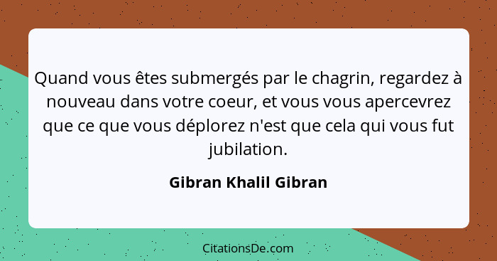 Quand vous êtes submergés par le chagrin, regardez à nouveau dans votre coeur, et vous vous apercevrez que ce que vous déplorez... - Gibran Khalil Gibran