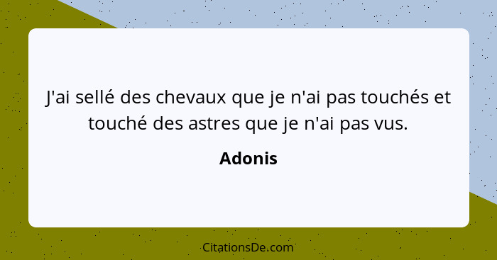 J'ai sellé des chevaux que je n'ai pas touchés et touché des astres que je n'ai pas vus.... - Adonis