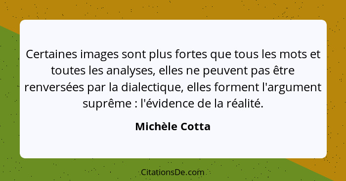 Certaines images sont plus fortes que tous les mots et toutes les analyses, elles ne peuvent pas être renversées par la dialectique, e... - Michèle Cotta