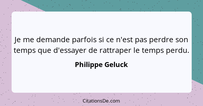 Je me demande parfois si ce n'est pas perdre son temps que d'essayer de rattraper le temps perdu.... - Philippe Geluck