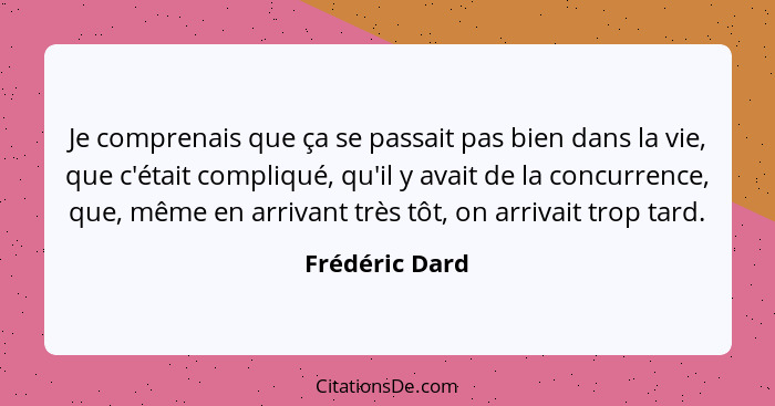 Je comprenais que ça se passait pas bien dans la vie, que c'était compliqué, qu'il y avait de la concurrence, que, même en arrivant tr... - Frédéric Dard