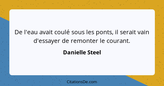 De l'eau avait coulé sous les ponts, il serait vain d'essayer de remonter le courant.... - Danielle Steel