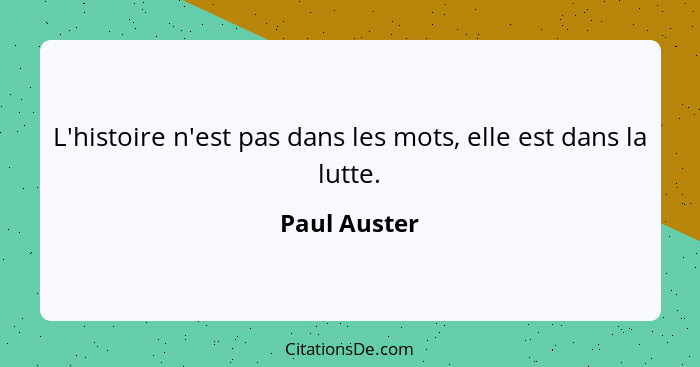 L'histoire n'est pas dans les mots, elle est dans la lutte.... - Paul Auster