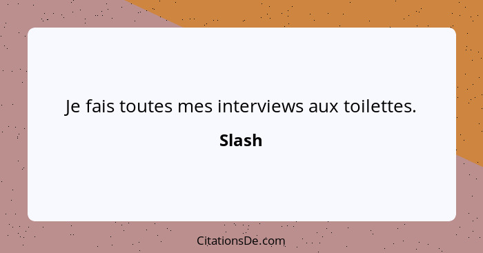 Je fais toutes mes interviews aux toilettes.... - Slash