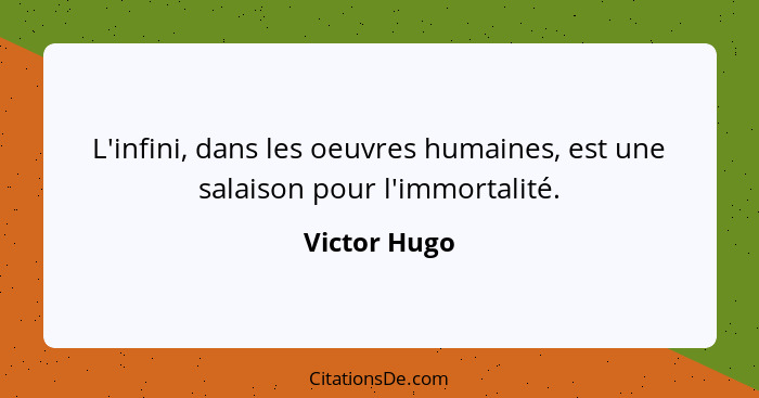 L'infini, dans les oeuvres humaines, est une salaison pour l'immortalité.... - Victor Hugo