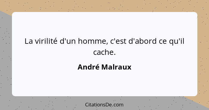 La virilité d'un homme, c'est d'abord ce qu'il cache.... - André Malraux