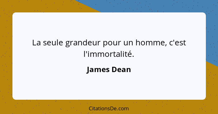 La seule grandeur pour un homme, c'est l'immortalité.... - James Dean