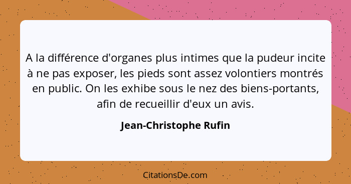 A la différence d'organes plus intimes que la pudeur incite à ne pas exposer, les pieds sont assez volontiers montrés en publi... - Jean-Christophe Rufin