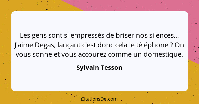 Les gens sont si empressés de briser nos silences... J'aime Degas, lançant c'est donc cela le téléphone ? On vous sonne et vous... - Sylvain Tesson