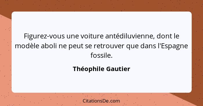 Figurez-vous une voiture antédiluvienne, dont le modèle aboli ne peut se retrouver que dans l'Espagne fossile.... - Théophile Gautier