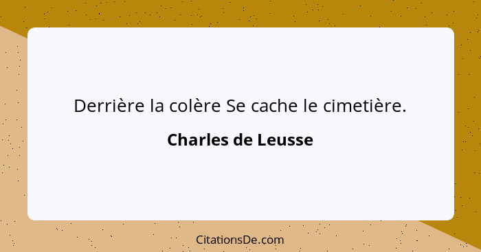 Derrière la colère Se cache le cimetière.... - Charles de Leusse