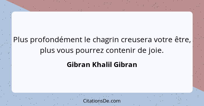 Plus profondément le chagrin creusera votre être, plus vous pourrez contenir de joie.... - Gibran Khalil Gibran