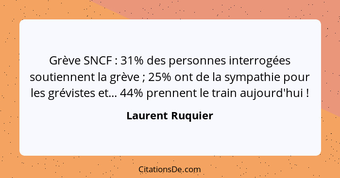 Grève SNCF : 31% des personnes interrogées soutiennent la grève ; 25% ont de la sympathie pour les grévistes et... 44% pre... - Laurent Ruquier