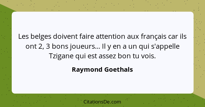 Les belges doivent faire attention aux français car ils ont 2, 3 bons joueurs... Il y en a un qui s'appelle Tzigane qui est assez b... - Raymond Goethals