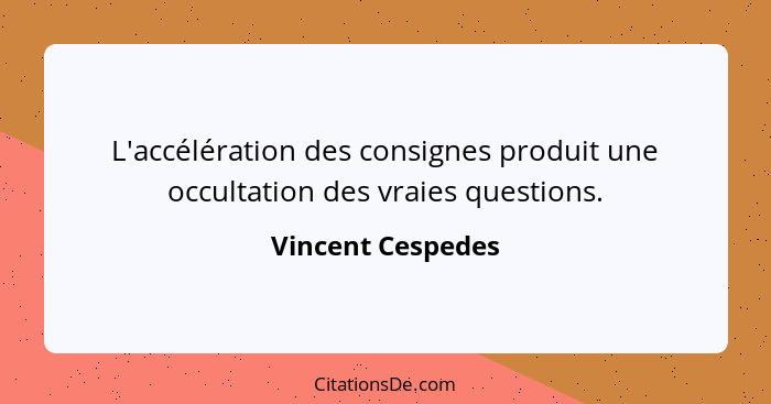 L'accélération des consignes produit une occultation des vraies questions.... - Vincent Cespedes