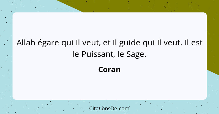 Allah égare qui Il veut, et Il guide qui Il veut. Il est le Puissant, le Sage.... - Coran