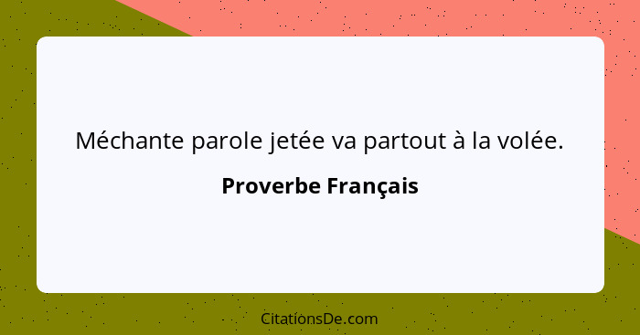 Méchante parole jetée va partout à la volée.... - Proverbe Français