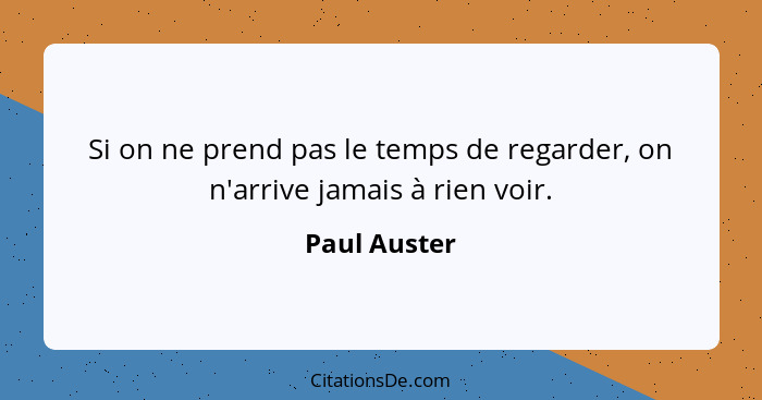 Si on ne prend pas le temps de regarder, on n'arrive jamais à rien voir.... - Paul Auster