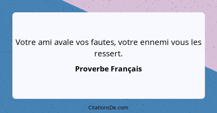 Votre ami avale vos fautes, votre ennemi vous les ressert.... - Proverbe Français