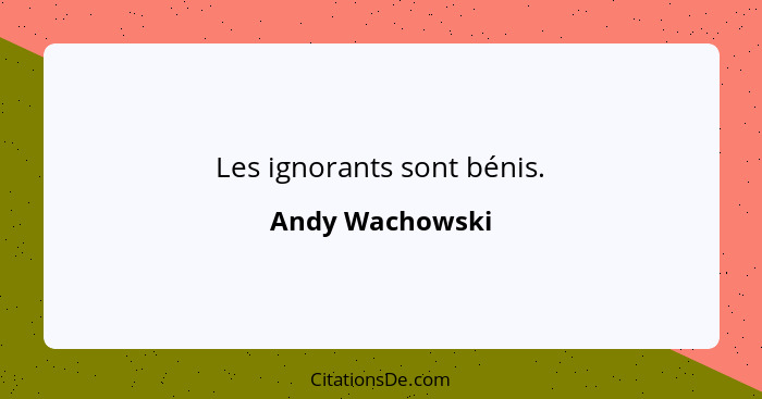 Les ignorants sont bénis.... - Andy Wachowski