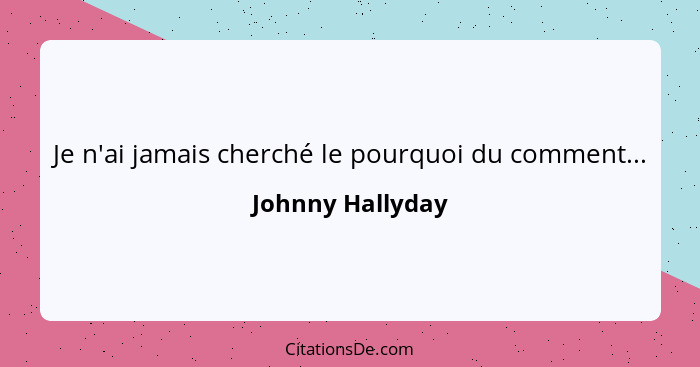 Je n'ai jamais cherché le pourquoi du comment...... - Johnny Hallyday