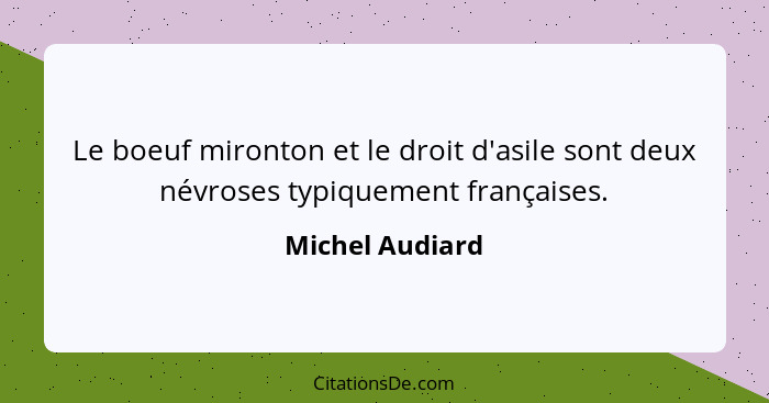 Le boeuf mironton et le droit d'asile sont deux névroses typiquement françaises.... - Michel Audiard