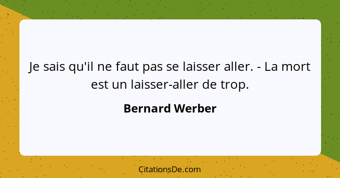 Je sais qu'il ne faut pas se laisser aller. - La mort est un laisser-aller de trop.... - Bernard Werber