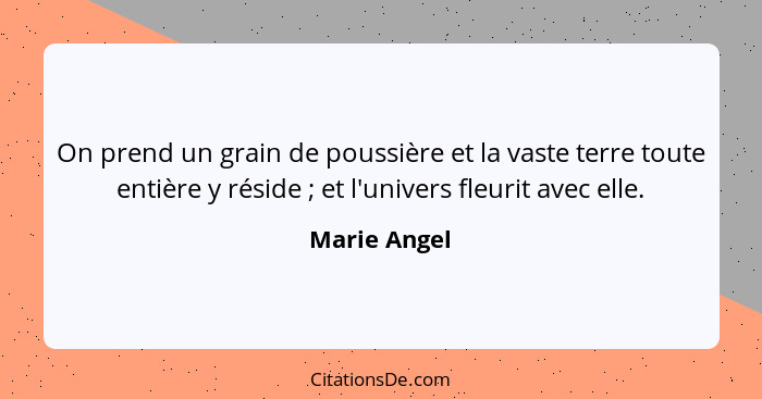 On prend un grain de poussière et la vaste terre toute entière y réside ; et l'univers fleurit avec elle.... - Marie Angel