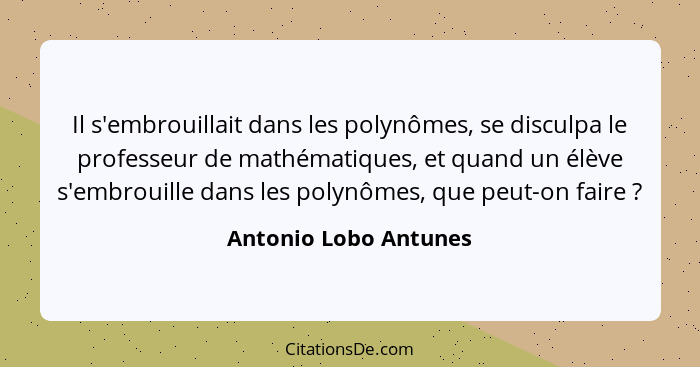 Il s'embrouillait dans les polynômes, se disculpa le professeur de mathématiques, et quand un élève s'embrouille dans les polyn... - Antonio Lobo Antunes