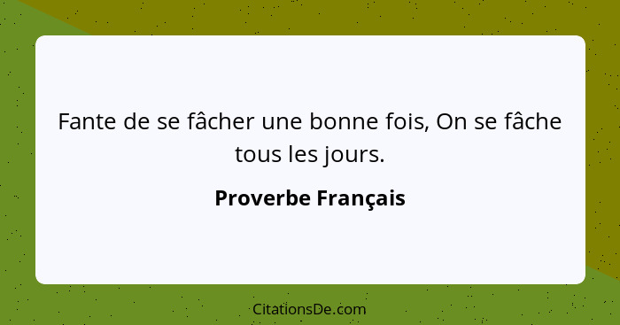 Fante de se fâcher une bonne fois, On se fâche tous les jours.... - Proverbe Français