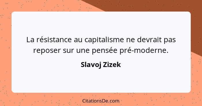 La résistance au capitalisme ne devrait pas reposer sur une pensée pré-moderne.... - Slavoj Zizek