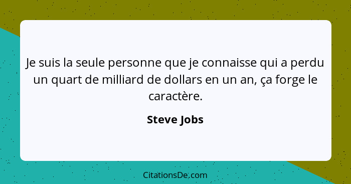 Je suis la seule personne que je connaisse qui a perdu un quart de milliard de dollars en un an, ça forge le caractère.... - Steve Jobs