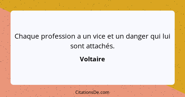 Chaque profession a un vice et un danger qui lui sont attachés.... - Voltaire