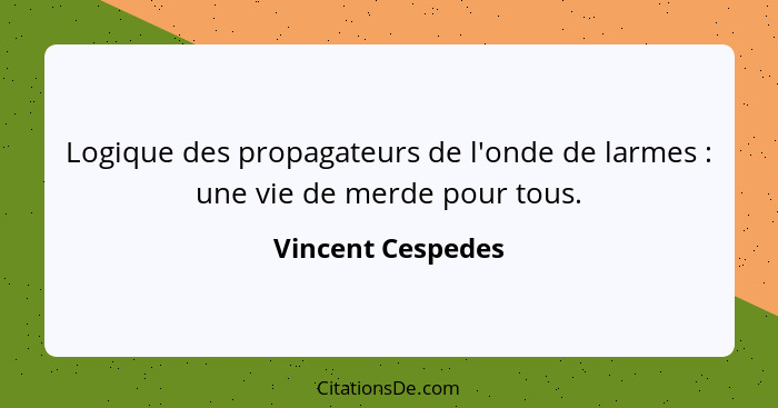 Logique des propagateurs de l'onde de larmes : une vie de merde pour tous.... - Vincent Cespedes