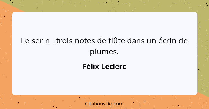 Le serin : trois notes de flûte dans un écrin de plumes.... - Félix Leclerc