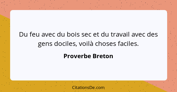 Du feu avec du bois sec et du travail avec des gens dociles, voilà choses faciles.... - Proverbe Breton