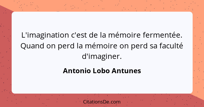 L'imagination c'est de la mémoire fermentée. Quand on perd la mémoire on perd sa faculté d'imaginer.... - Antonio Lobo Antunes