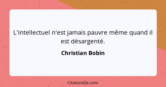 L'intellectuel n'est jamais pauvre même quand il est désargenté.... - Christian Bobin