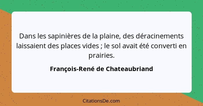 Dans les sapinières de la plaine, des déracinements laissaient des places vides ; le sol avait été converti en p... - François-René de Chateaubriand