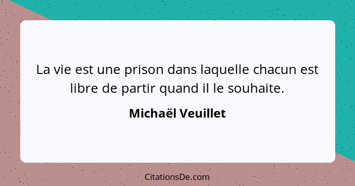 La vie est une prison dans laquelle chacun est libre de partir quand il le souhaite.... - Michaël Veuillet